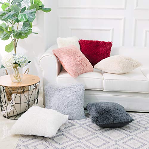 NordECO HOME Luxury Soft Faux Fur Fleece Cushion Cover Pillowcase Decorative Throw Pillows Covers, No Pillow Insert, 16" x 16" Inch, Beige, 2 Pack - color: D-beige, size: 16" x 16" (Pack of 2)