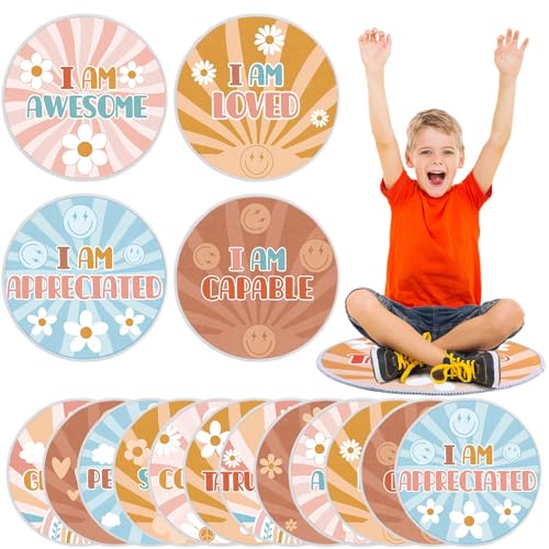 Tinideya 12 Pcs Kids Carpet Circle Seats for Class 16 Inch Round Classroom Rug Back to School Floor Cushions Soft Educational Mat Non Slip First Day of School Learning Playing Areas(Motivational) - style: Motivational
