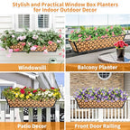 Riare 2 Pack 23 Inch Window Boxes Planters with Coco Liner, Metal Deck Railing Planter Boxes, Balcony Planters Railing Hanging, Horse Trough Window Flower Planter Boxes for Outdoor Porch Fence Patio - size: 23Inch