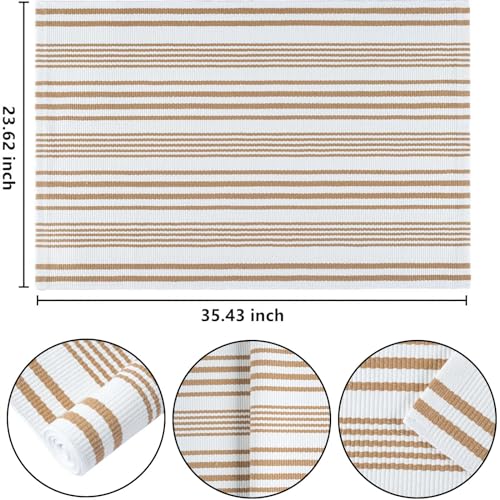 Khaki and White Striped Outdoor Rug 24'' x 51'' Front Porch Rug Hand-Woven Machine Washable Indoor/Layered Door Mats for Entryway/Bedroom - color: Khaki White, size: 2' x 4'3" (Rectangular)
