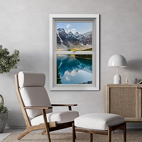 wall26 Canvas Print Wall Art Window View Snowy Mountain Range Cloudy Sky Lake Reflection Nature Wilderness Photography Digital Art Realism Decorative Rustic Landscape Colorful for Bedroom - 12"x18" - color: A33-2307-est03, size: 18"L x 12"W