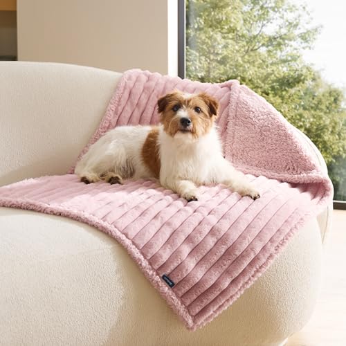 Bedsure ComfyFleece™ Waterproof Dog Blankets for Medium Dogs - Soft Puppy Cat Blanket Corduroy Fleece Washable, Cozy Calming Reversible Furniture Protection for Pet Kitten Doggy,30"x40", Blush Pink - color: Blush Pink, size: M(30x40")-1pc