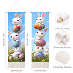 seewan 2 Pack Long Vertical Wall Tapestry, Boho Nature Landscape & Floral Aesthetic Wall Hanging for Bedroom Living Room Home Decor, Long Narrow Art Tapestry with Sunrise Mountain Botanical Designs, 13" × 51" (Cute Bunny Stack, 13"Wx51"H, Unframed) - colo
