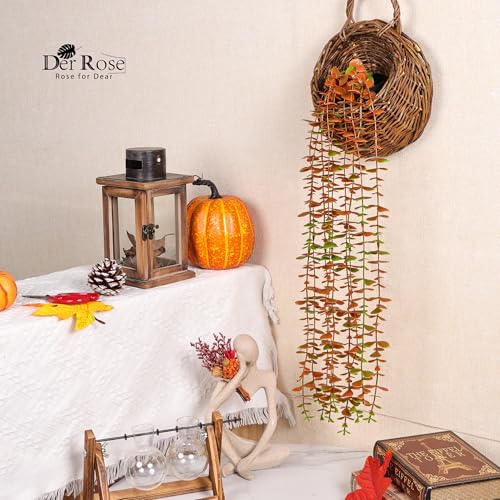 Der Rose 1Pcs Fake Fall Plants Hanging Orange Artificial Potted Faux Eucalyptus Plant Decorations for Fall Thanksgiving Bathroom Table Centerpiece Wall Kitchen Room Decor Indoor and Outdoor - color: Orange