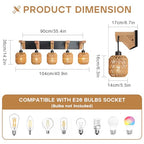 5-Light Bathroom Vanity Light Fixtures, Rustic Style Rattan Vanity Lights with Handmade Bamboo Woven Boho Wicker Lampshade, Farmhouse Wooden Bracket, Suit for Stairway Bedroom and Hallway - color: 5-Light