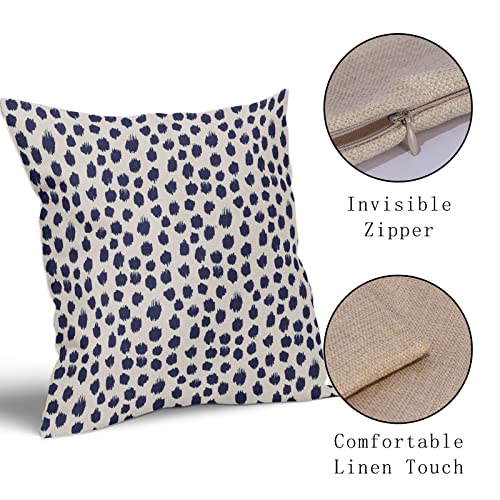 Polka Dot Pillow Covers 16x16 Set of 2 Stylish Navy Blue Cream Throw Pillows Boho Design Decorative Outdoor Modern Art Pillowcase Square Cushion Cover Linen Pillow Case for Home Sofa Couch Bed - color: Navy Dots, size: 16" x 16" (Pack of 2)