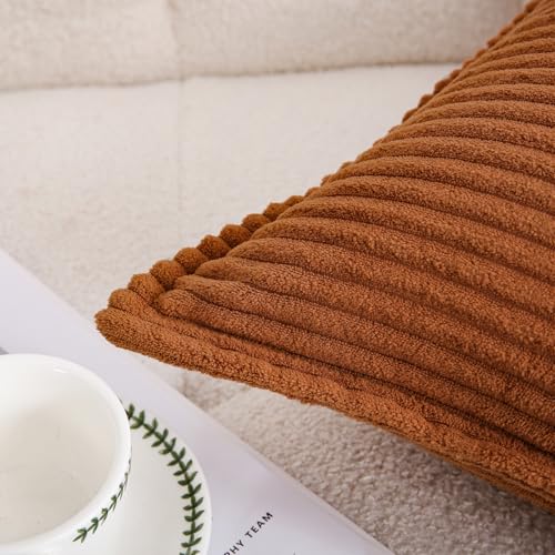Corduroy Dark Brown Throw Pillow Covers Set of 2 Striped Boho Decorative with Edge Design,Super Soft Throw Pillow Cushion Covers for Couch Sofa Living Room Solid Square 18×18inch/45cm×45cm - color: Dark Brown, size: 18" x 18" (Pack of 2)