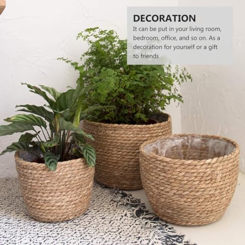 Woven Flowerpot Basket for Indoor Plants, Rattan Straw Plant Container with Natural Braided Design, Boho Style Planter for Succulents and Small Flower Pots