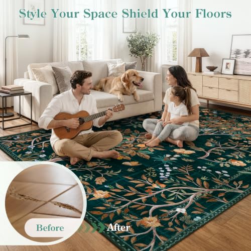 Morebes Boho Floral 2x6 Kitchen Runner Rug, Washable Hallway Rug Runner Non Slip, Soft Botanical Flower Indoor Floor Carpet Runner for Bathroom Entryway Laundry Room, Dark Green - color: Dark Green, size: 2' x 6' (Rectangular)