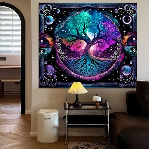 TVTLTVT Tree of Life Tapestry Sun Moon Stars Wall Hanging Boho Mandala Spiritual Wall Art Aesthetic Galaxy Wall Tapestry Nature Plant Decoration for Home Decor Bedroom Living Room Dorm Decor 59x51in - color: S02-Tree of Life