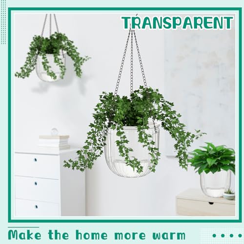 Meanplan 4 Pcs Self Watering Hanging Planter Indoor 6.5 Inch Hanging Baskets for Plants Outdoor Plastic Flower Pot with 3 Hooks Chains Drainage Holes for Garden Home, Medium Size(Clear) - color: Clear