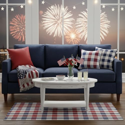 HunnmingRe 4 Pcs 4th of July Buffalo Plaid Outdoor Rug 27.5'' x 43'' Front Door Mat Washable Cotton Farmhouse Mat Checkered Carpet for Indoors, Layered, Porch, Farmhouse (Buffalo Plaid,Patriotic) - color: Patriotic