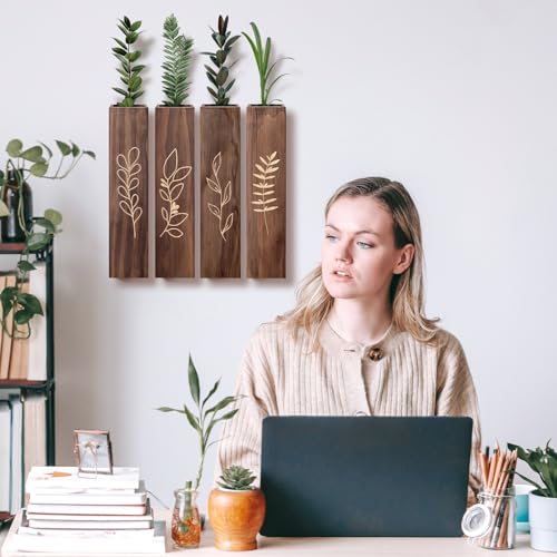 Wood Wall Planter Indoor Wall Decor for Living Room Bedroom, 4 Pack Pocket Vases for Dried Flowers Faux Greenery Plants - size: Medium