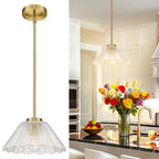 Modern Pendant Light Fixtures, HWH Pendant Lights for Island Dining Room Hallway, Bedroom, Gold Hanging Lighting with Clear Floral Glass, Brushed Gold Finish, 5HJX110MIL BG - color: Gold