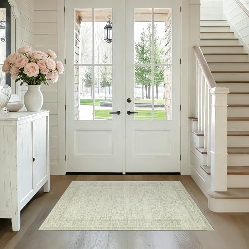 BILEEHOME Sage Green 2x3 Boho Rugs for Kitchen Bathroom Hallway Washbale Non Slip Front Door Rug Indoor Entrance Low Pile Light Green Area Rug for Bed Side Bedroom Floor Laundry Room 2 x 3 - color: Sage Green, size: 2' x 3' (Rectangular)