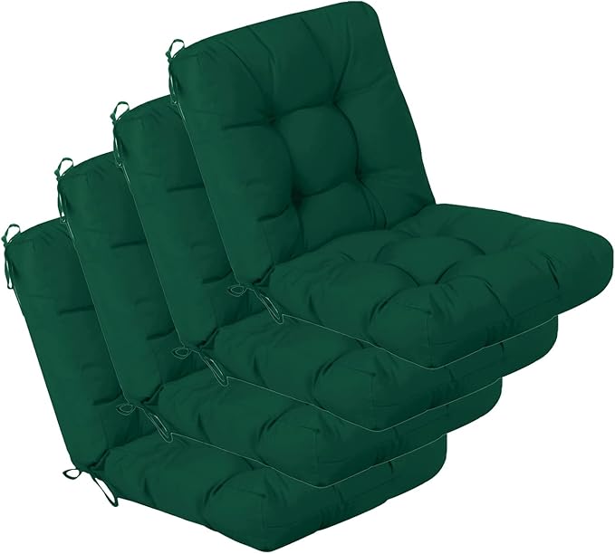 QILLOWAY Outdoor Seat/Back Chair Cushion Tufted Pillow, Spring/Summer Seasonal Replacement Cushions - Pack of 4 (Mallard/Forest Green)