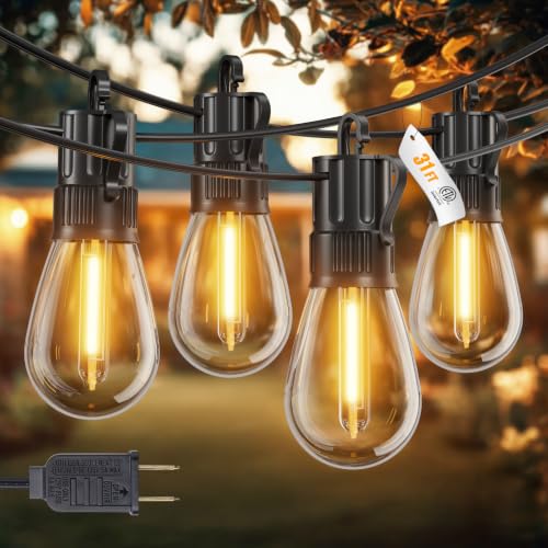 Minetom 31FT Outdoor String LED Patio Lights Waterproof,Shatterproof S14 Vintage Edison Bulbs,Commercial Grade Outside Hanging Lights Waterproof for Porch Deck Garden Backyard Balcony Cafe Bistro - size: 31 FT(9 Sockets)