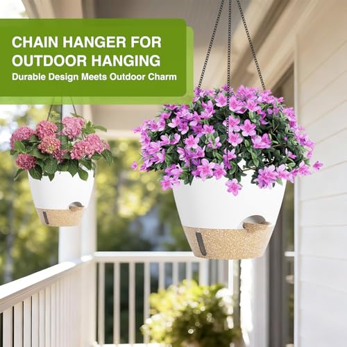 LEWESU Set of 2 Hanging Planters for Indoor Plants with Self Watering Includes Hanging Pots and 2 Types Plant Hangers, Outdoor Hanging Baskets Holder for Home Garden, 10 Inch Oyster White - color: Oyster White