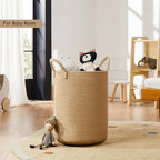 60L Jute Woven Laundry Hamper Basket Wicker Rope Clothes Hamper Tall Rattan Blanket Basket in Living Room Bedroom 15Dx20H Inches Large - color: Jute, size: Large (60L)
