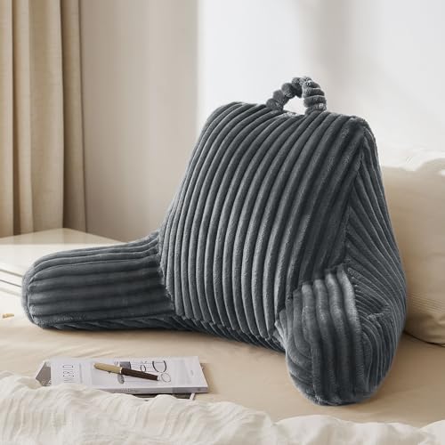 Blissful Diary Reading Pillow for Sitting in Bed, Flannel Back Pillow Bed Sitting Up for Adult & Children, Backrest Cushion for Sit Up in Couch or Floor, Dorm Essentials, Dark Gray - color: Fuzzy Dark Gray, size: Standard(18inch)