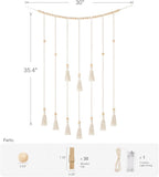 Mkono Macrame Hanging Photo Display Wall Decor with String Lights Boho Room Bedroom Wooden Beads Garland Picture Greeting Cards Holder with 30 Clips