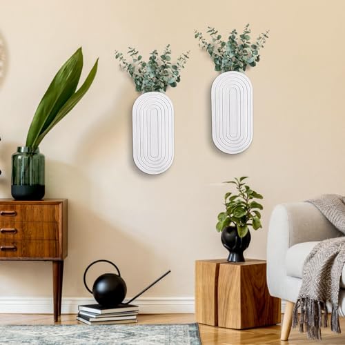 2PCS Wood Wall Planter for Indoor Plants, Wooden Hanging Planter for Dried Flowers and Artificial Greenery Plants,Wood Pocket Vase for Living Room,Bedroom,Bathroom (White) - color: White