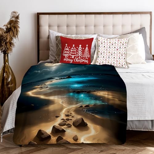 Full Moonlight Coastal Throw Blanket for Couch, Gifts for Beach Lovers, Mystical Celestial Ocean Throw Blanket for Home Bedroom Living Room Beach House Decoration, 50x60 Inches - color: Color_12