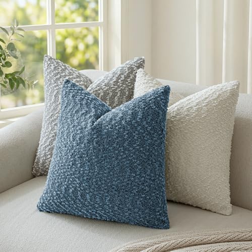 a moment Blue Pillow Covers Set of 2 with Plush Cluster Texture (16x16 Inch), Decorative Throw Pillows for Living Room, Couch Bed, Sofa, Cozy Accent Pillow Cases for Home Decor (No Inserts) - color: Blue, size: 16" x 16" (Pack of 2)