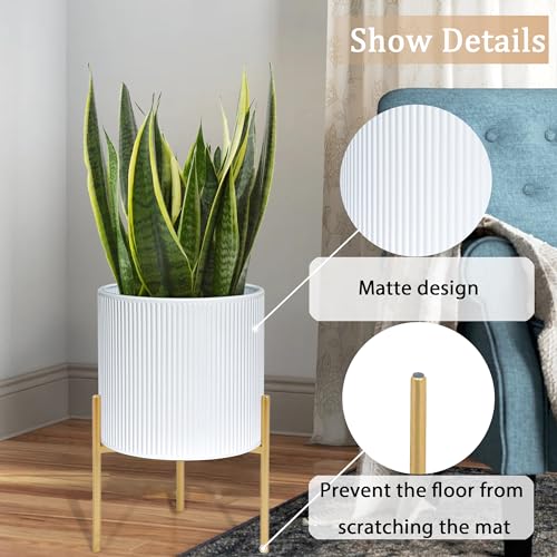 ARNIS Modern Plant Pots, Set of 2 Round Large Planters with Stand, Large Size Metal Pots with Drainage Holes for Living Room, Office, Garden or Balcony, 10.5 &12.25 Inch, White & Gold - color: White, size: 10.5 &12.25