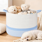 67L Large Blanket Basket, 20"x13" Blanket Basket Living Room, Woven Baskets With Handle, Toy Baskets for Blankets, Nursery, Dog, Pillow, Gift (White & Blue) - color: White & Blue, size: 67L
