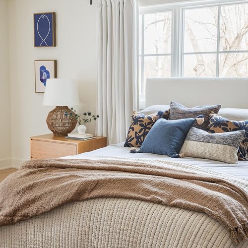Oasis Driftwood Weave Throw Blanket 55x60, Grey 100% Cotton Decorative Sofa and Bed Blanket, Lightweight All-Season Throw, Handwoven in India, Oeko-TEX Certified Luxury - color: Brown, size: Throw (55" x 60")