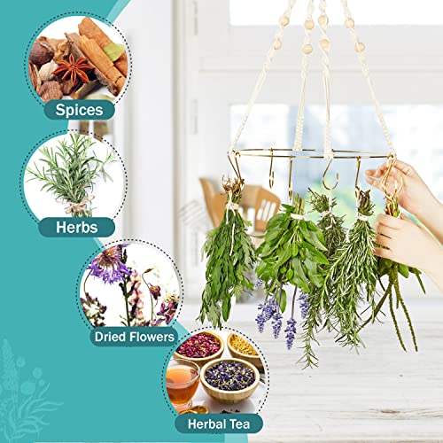 2pack Herb Drying Rack With Golden Herb Dryer Hooks, Hanging Rack With Wooden Balls, Golden Color