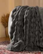 Ultra Soft Cozy Faux Fur Throw Blanket-Fuzzy Plush Thick Bubble Blanket, Fluffy Blanket for Couch, Sofa, Bedroom, and Living Room, 50x60 Inches, Dark Grey Taupe - color: Bubble Dark Grey, size: Throw