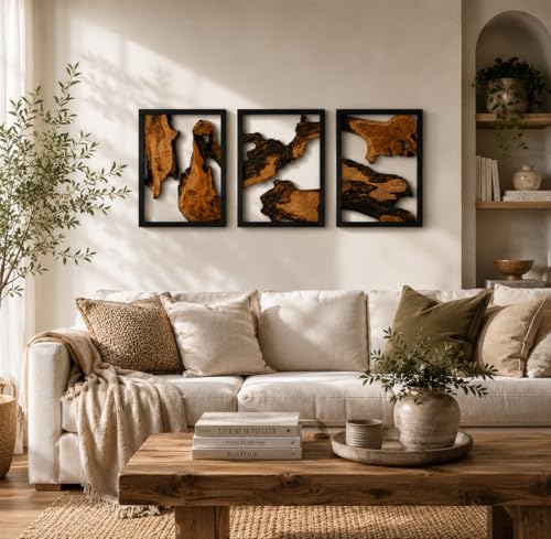 Brinxin Natural Cedar Wood Wall Art Decor - 16.5 x 12.5 Inch Rustic Carved Wooden Wall Art Decor Set of 3 - Live Edge Wood Slab Rustic Wall Sculpture - Wood Decorative Pieces - Wood Art Wall Decor Large