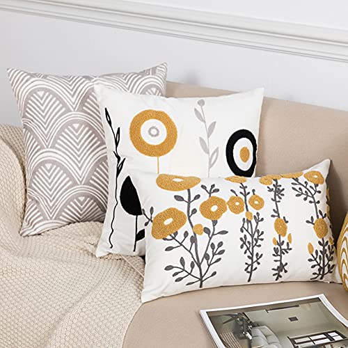 vctops Embroidery Cotton Decorative Throw Pillow Cover Boho Geometric Pattern Cushion Cover for Couch Sofa Bed (Grey,18"x18") - color: Grey, size: 18" x 18" (Pack of 1)