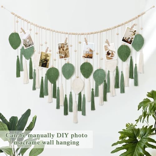 Betylifoy Large Macrame Wall Hanging Boho Handmade Woven Tapestry with Wood Beads Beige Green Chic Leaf Feather Boho Wall Art Decor Macrame Tapestry Wall Decor for Bedroom Living Room Nursery Apartment 51.2"W X 31.5"L - color: Green&Beige