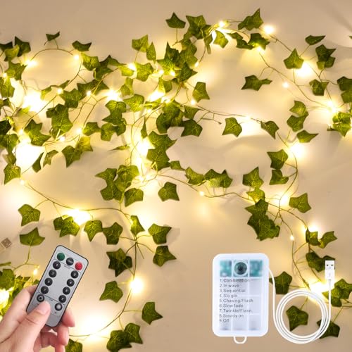 Fake Plants Vines,33ft 100 LED Artificial Ivy Garland with Fairy Lights,for Home Living Room Bedroom wall Art Aesthetic Office Coffee Wedding Party Farmhouse Dorm Outdoor Garden Decor - color: IVY String Lights