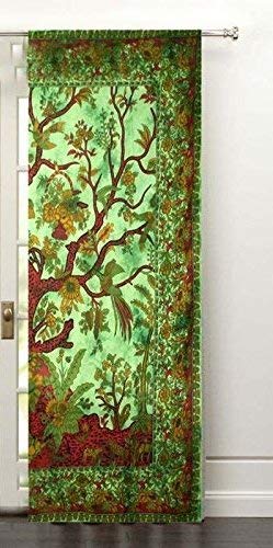 Tree of Life Indian Mandala Curtain Wall Hanging Balcony Wall Drapes 82 x 26 Inch Mandala Window Curtains Wall Panels Boho Decor Tapestry Hippie Psychedelic Window Treatment for Bed Room - color: Green, size: 52"W x 82"L (Pack of 1)