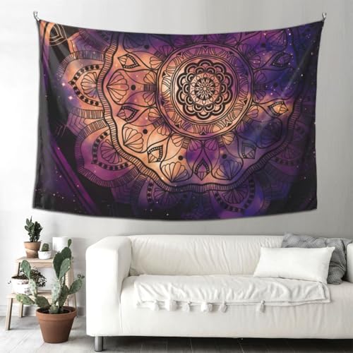 Keiutexe Purple Mandala Flower Tapestry 80" X 60" Wall Hanging Party Decorations Home Decor For Bedroom Living Room Dorm (200 X 150cm) - color: Purple Mandala Flower, size: 80 X 60 Inch