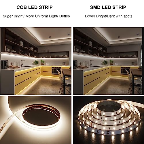 AXMOTUT COB LED Strip Light with Remote, Dimmable 16.4FT/5M Flexible High Density LED Light,4000K Natural White 2400LEDs Super Bright LED Light Strip CRI 90+ for Bedroom,Kitchen,DIY Home Decoration - color: Natural White 4000K, size: 16.4FT