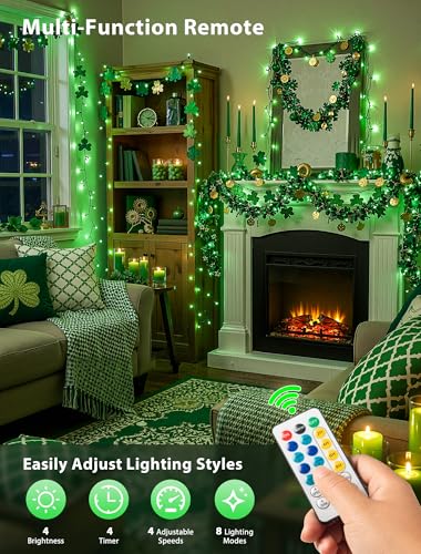 Hopolon Christmas String Lights Outdoor, 33 FT 100 LED Extendable Green Wire Twinkle Lights with Remote,8 Modes Waterproof Fairy Light Plug in for Xmas St. Patrick's Wedding Party Patio Indoor(Green) - color: Green, size: 100 LED with Remote