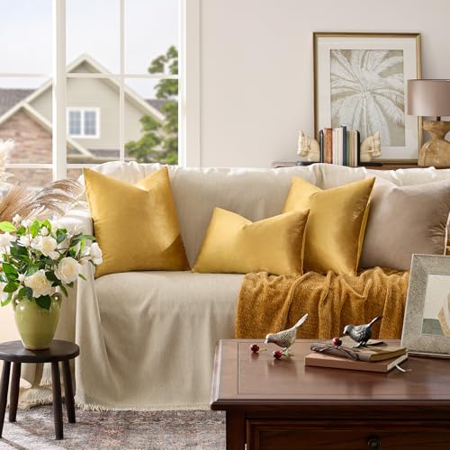 GIGIZAZA Golden Throw Pillow Covers 16x16 Decorative Velvet Cushion Covers Pack of 2 Pillowcase for Sofa - color: Golden, size: 16" x 16" (Pack of 2)
