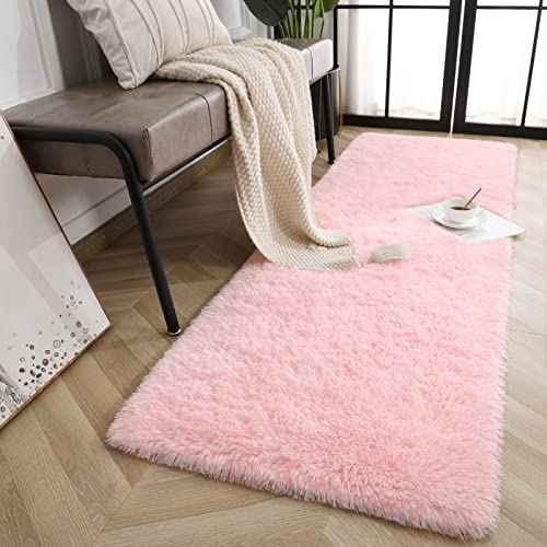 Jelymark Super Soft Shaggy Rug for Bedroom, 2x6 Feet Fluffy Carpet for Living Room, Fuzzy Indoor Plush Area Rug for Home Decor, Furry Floor Rugs for Dorm, Kids Nursery Rug for Girls, Pink - color: Baby Pink, size: 2' x 6' (Rectangular)