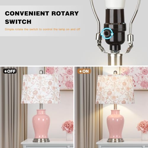 Ruzectt Pink Ceramic Table Lamp with Flower Lampshade, 23" Cute Bedroom Lamp with Ginger Jar Design, Modern Living Room Lamps Set 2, Elegant Bedside Lamps for Nightstand End Table Home Decor - color: Pink-Flower Lampshade