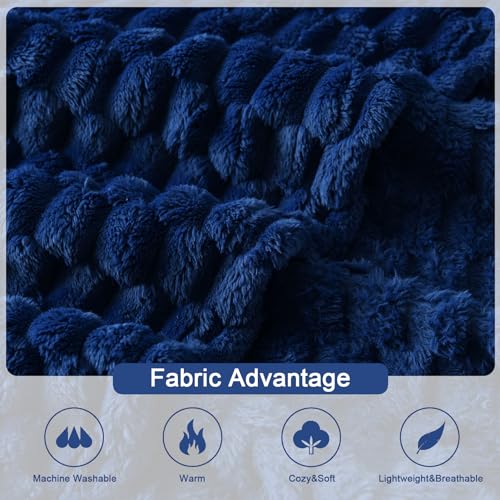 PLEASANT BOULEVARD Fleece Throw Blanket for Couch with 3D Turtle Shell Jacquard Soft Blanket, Fuzzy Blanket for All Seasons 50x60 Inches, Navy - color: Navy, size: 50x60in