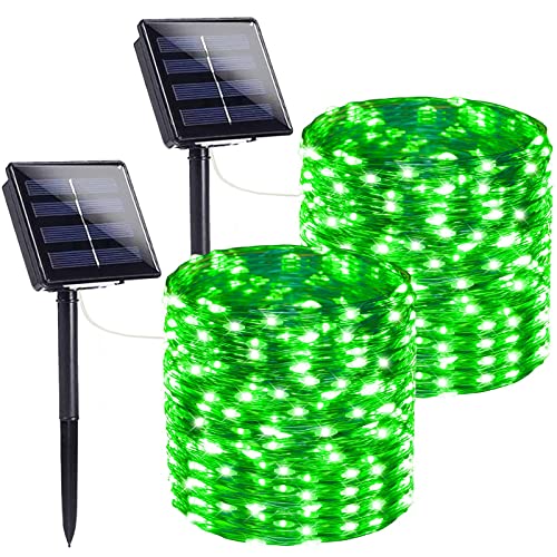 Extra-Long 144FT Solar String Lights for Outside, 2 Pack 400LED Solar St. Patrick's Day Lights Waterproof, Copper Wire 8 Modes Twinkle Fairy Lights Outdoor for Tree Garden Party Xmas Decor (Green) - color: Green, size: 2 Pack-400LED