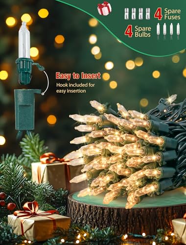 Hopolon Clear Christmas Lights Set 2 Pack 50 Count 13 Feet Incandescent Bulb Green Wire Mini String Lights for Indoor Outdoor Christmas Tree Garland Birthday Wedding Festival Decoration, Warm White - color: Clear,Green Wire, size: 2PACK, 50 count