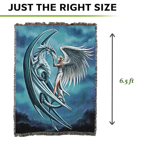 Pure Country Weavers Silverback Dragon with Angel XL Woven Blanket by Anne Stokes - Fantasy Gift Cotton Tapestry Throw - Made in The USA - 82" x 62" - color: Silverback, size: 82" x 62"