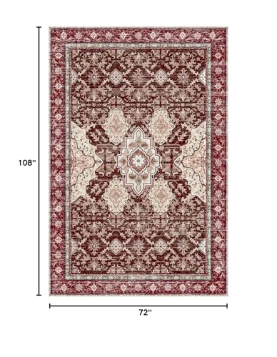 AMTOVO 6x9 Washable Area Rugs for Living Room, Non-Slip Boho Vintage Accent Medallion Print Pattern Carpet for Bedroom Dining Room Home Office Nursery Dorm Farmhouse, Vintage Red - color: Vintage Red, size: 6' x 9' (Rectangular)
