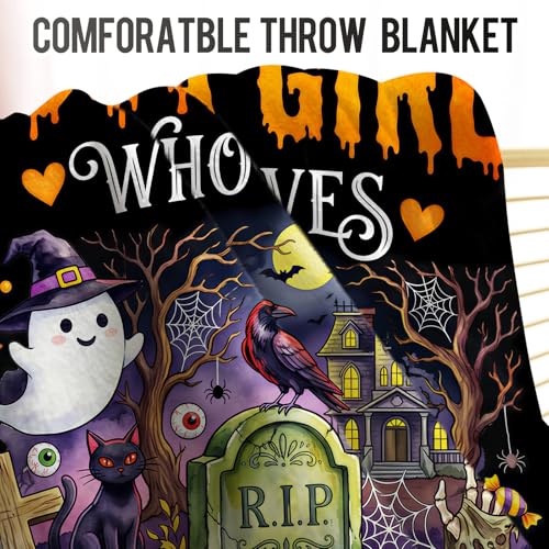 Levens Cute Spooky Horror Movie Fan Girl Flannel Throw Blanket 50x60 | Soft Lightweight Cozy Decorative Funny Halloween Blanket for Gift, Living Room, Couch, Dorm, Office, Car, Camping, Nap - color: Spooky Horror Fan Girl, size: 50"x60"
